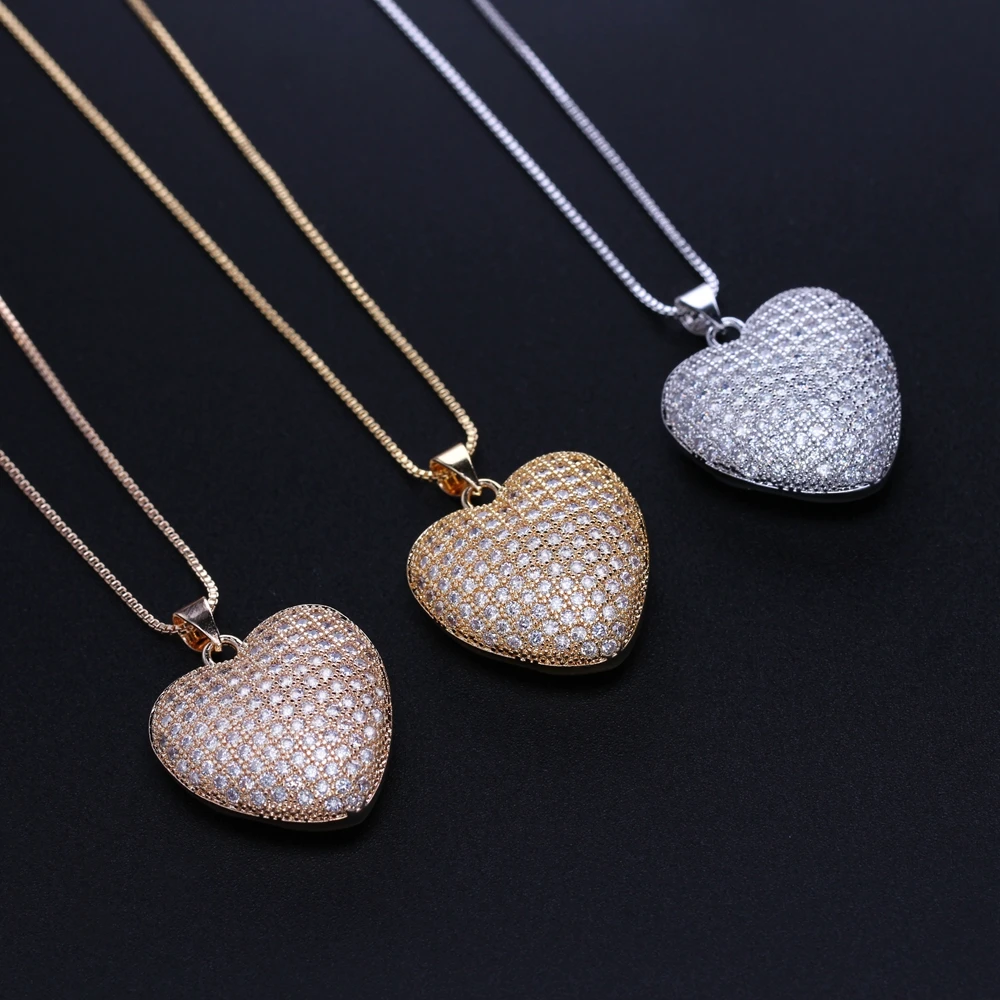 

Trendy Cubic Zirconia Heart Necklace Full CZ Pave Pendant Necklace Champagne Gold Colar for Women Fashion Jewelry NJD001482