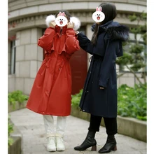 Женская зимняя куртка-пуховик в стиле Харадзюку, корейские винтажные длинные пальто, парка с меховым воротником, Doudoune Femme Hiver ZL1343