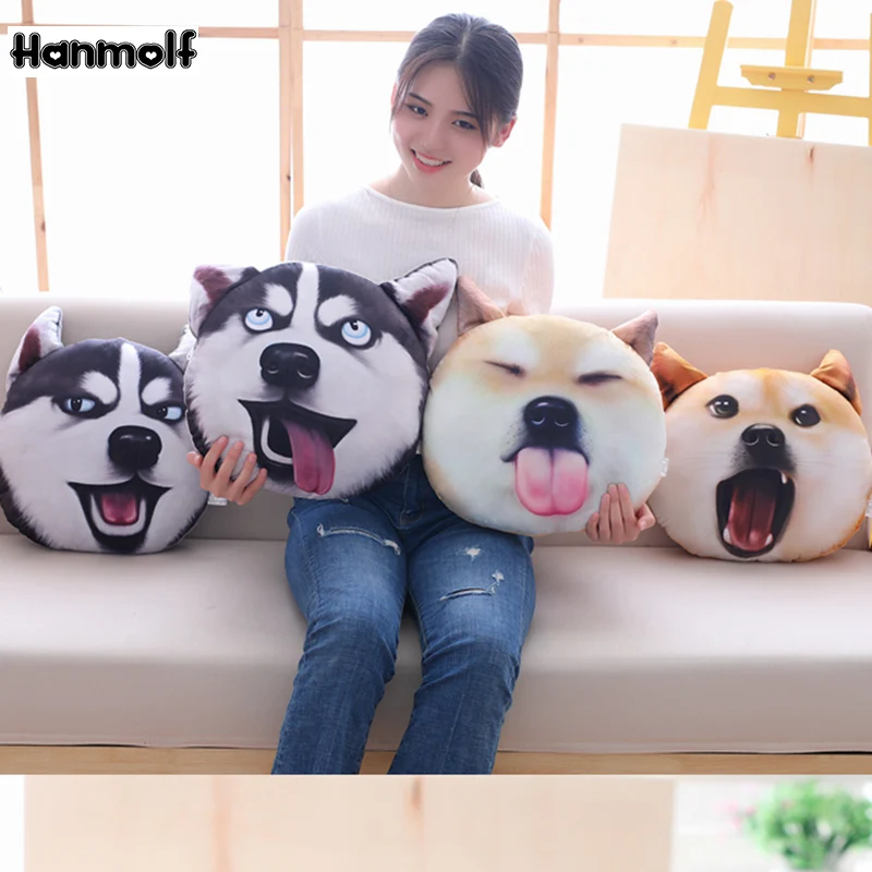 

Funny Husky Akita Dog Head Round Pillow Plush Stuffed Pets Dogs Sofa Chair Decorative Pillow Washable Kids Boys Car Pillow