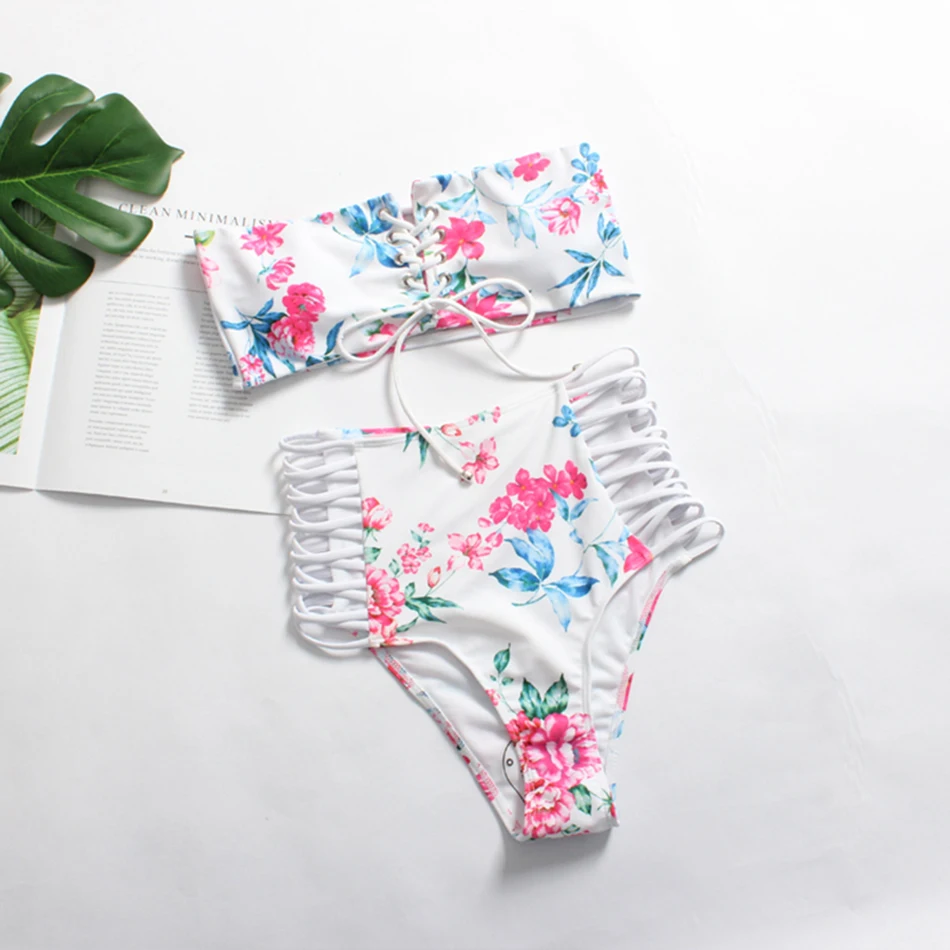 OM Bikini Set 2018 Swimwear Biquini Off Shoulder Sexy Swimsuit Women Vintage Bathing Suit Push up Brazilian Maillot De Bain white
