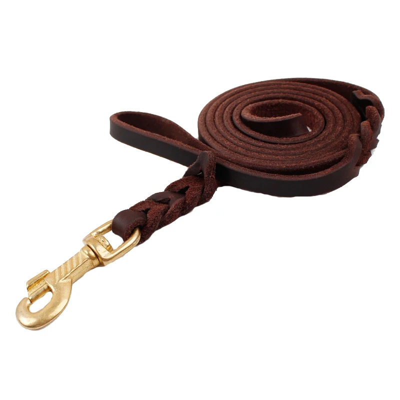 

High Quality Genuine Leather Pet Dog Leash Luxury Strong Puppy Collar Leash Lead For Large Dogs Basic Leashes For Puppy S/M/L/XL