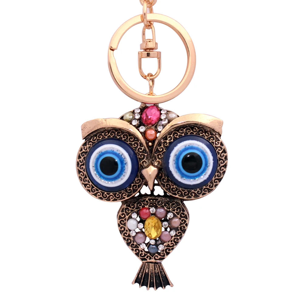 

6.5*5CM Cute Crystal Owl Keychain & Pendant For Keys Women Car Keyring Key Holder Bag Charm Accessories Big Eye Animal Key Chain