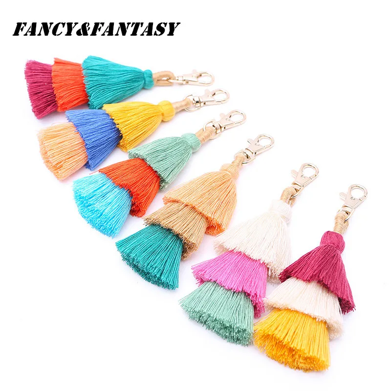 

Fancy&Fantasy Hot Selling Colorful Tassel Keychain for Women Bag Keychain Car Key Ring Bohemian Bag Charms Jewelry Accessories