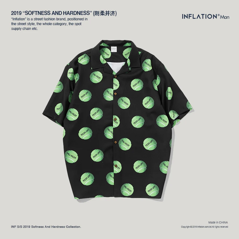 INFLATION 2019 SS Collection Men Loose Hip Hop Shirt Harajuku Japanese Streetwear Shirt High Street Printed Casual Shirt 9225S