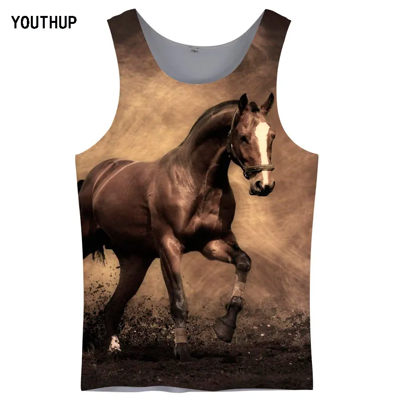 

YOUTHUP 2018 Men Tank Tops 3D Print Lifelike Horse Casual Cool Vest Sportswear Bodybuilding Men Summer Tee Shirts Plus Size 5XL
