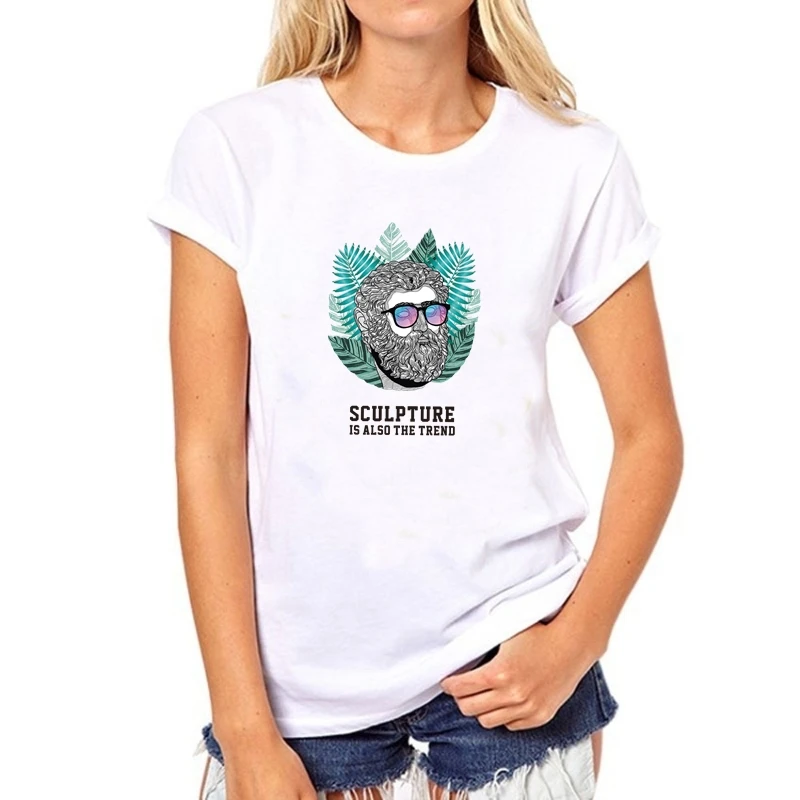 

2019 NEW Summer T Shirts Womens Tshirts Female girls Tops Tees T-Shirts 3d womans sculpture cartoon white black Short sleeve 934