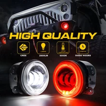 2PCS 4Inch Round Led Fog Lights 30W 6500K White/Gold light Halo Ring DRL Off Road Fog Lamps For Jeep Wrangler Light Headlight 4 round rgb led fog lights drl angel eye halo ring bluetooth phone auto drl car light lamp for jeep wrangler off road suv