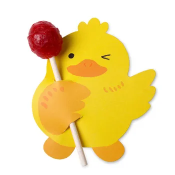 

100pcs Cartoon Small yellow duck Lollipop Holder Tag for Cake Pop Sucker Candy Decoration Message card