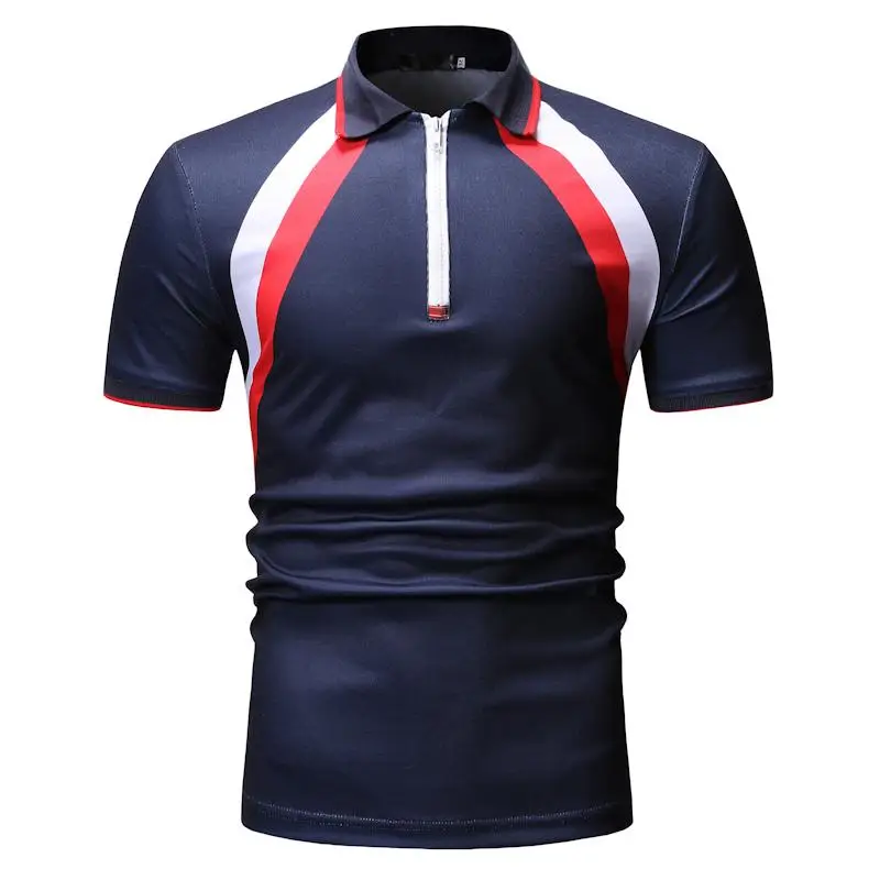

Stripe Men Polo Shirt Short sleeve Casual Tees Lapel collar Tops Men's Clothing Polo Shirt Men Fashion Black navy