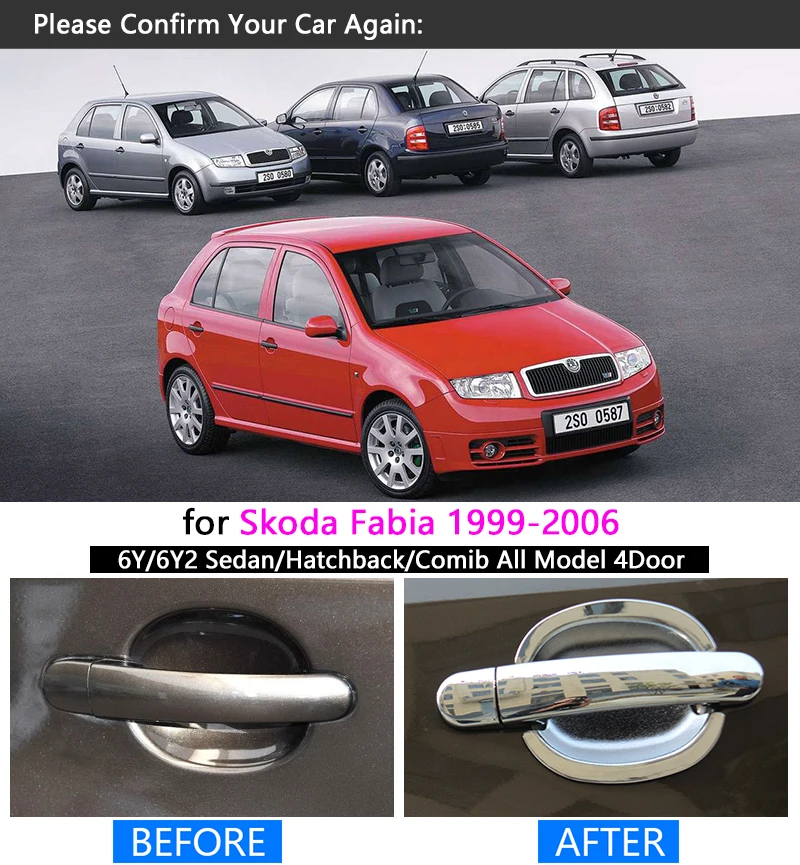 Для Skoda Fabia I 1999-2006 6Y Хромированная ручка Накладка набор MK1 2000 2001 2002 2003 2004 автомобильные аксессуары наклейка для стайлинга автомобилей