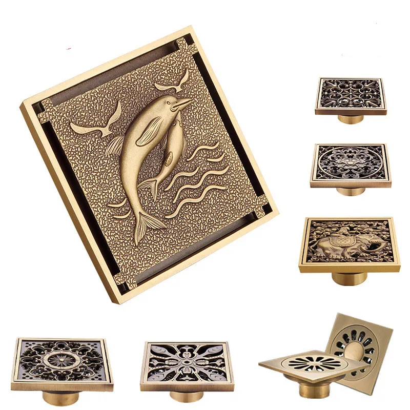 

Square floor garbage bathroom shower kitchen balcony floor drain drain drain antique copper drain Deodorization insect preventio