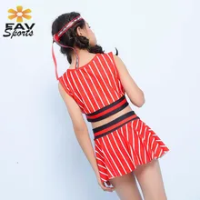 Детский купальник из двух частей, с короткими рукавами, в полоску, с рисунком, бикини, костюмы для девочек, летний купальный костюм для пляжного платья