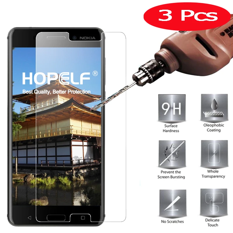 

3 Pcs Tempered Glass for Nokia 6 Screen Protector 9H 2.5D Phone on Protective Film for Nokia 6 Tempered Glass