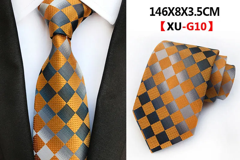 Мужской модный галстук 8 см, Шелковый Классический галстук, желтый, синий, в клетку, в полоску, с цветами, галстуки, бизнес стиль, Свадебные Мужские галстуки, подарочные аксессуары - Цвет: G-10