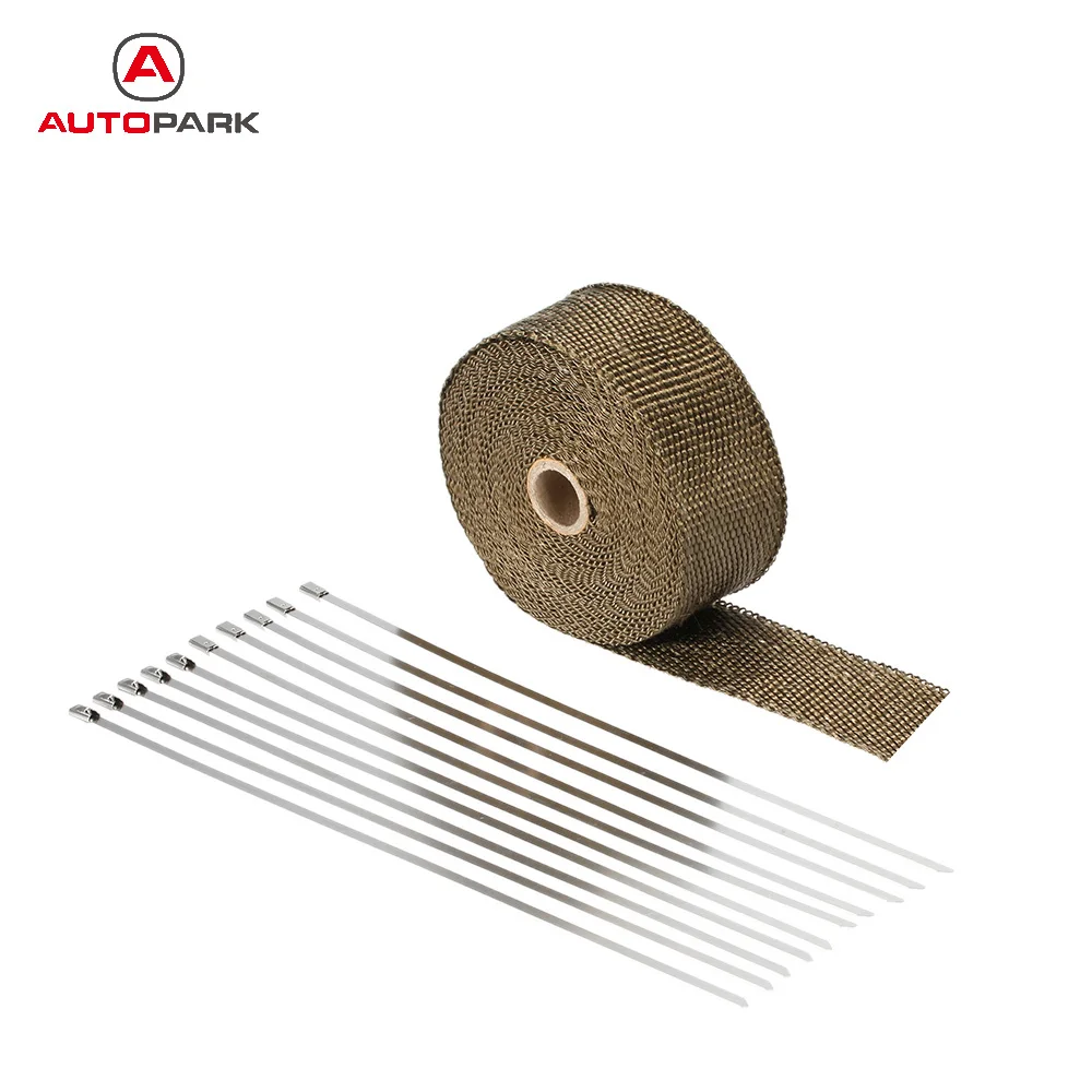 

Motorcycle 10M Exhaust Header Wrap Manifold Fiberglass Titanium Insulating Heat Pipe Manifold 10 Cable Ties Car Accessories