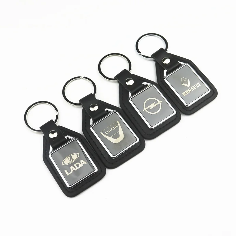 

New Fashoin 3D Metal+Leather Emblem Car Keychain Key Chain Key Ring Keyring For Opel Lada Renault Dacia Auto Accessories