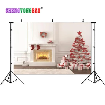 

SHENGYONGBAO Art Cloth Photography Backdrops Prop Christmas tree & fireplace Christmas theme Photography Background SDJ-35