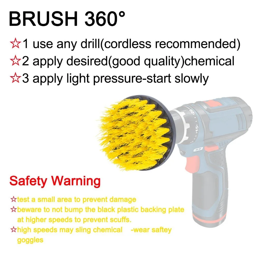 SITAILE 3Pcs Car Tire Electric Drill Brush Car Cleaning Brush for Wheel Hub Detailing Brush Quick Change Shaft Auto Cleaning Kit