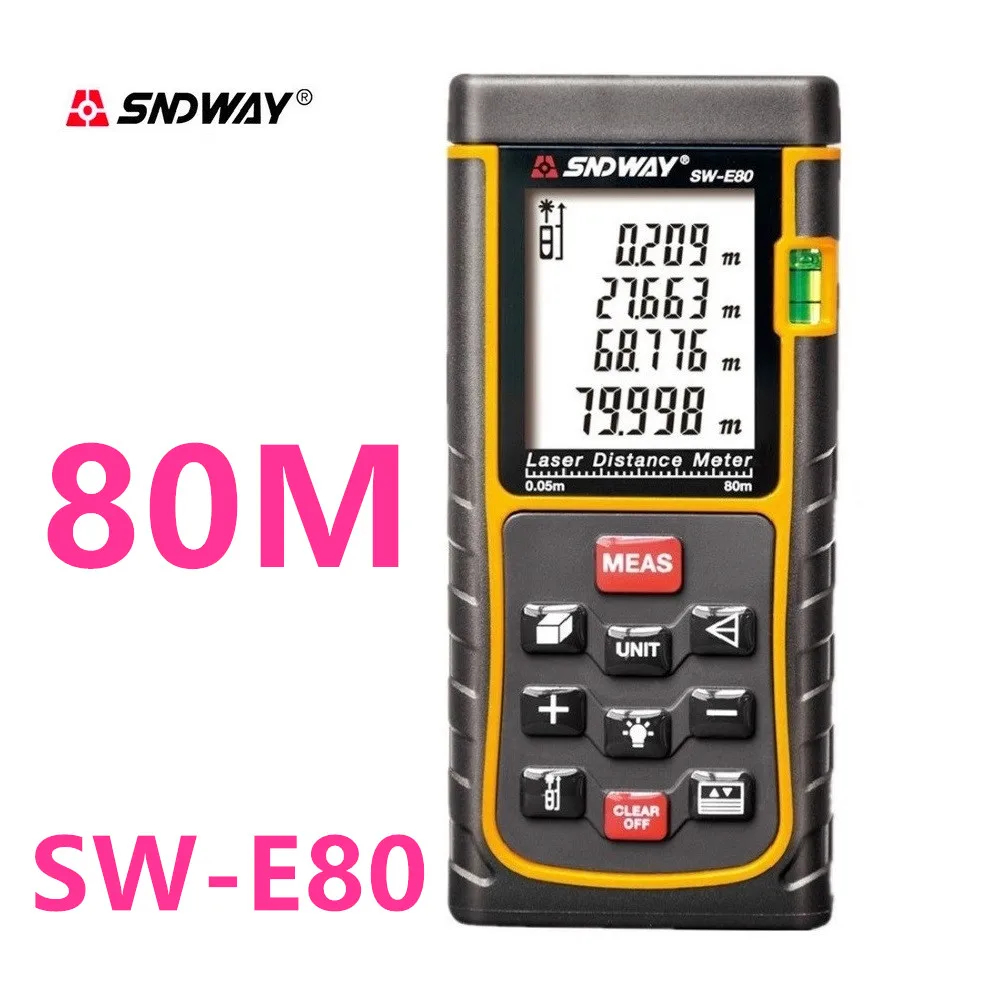 

Free Shipping 80m RZ-E80 Laser distance meter Range finder Rangefinder Bubble level Tape measure m/in/ft Area/volume tool