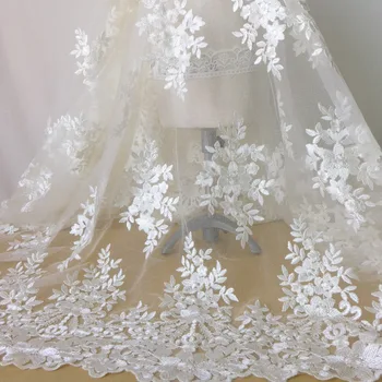 

Ivory Embroidered Flower Tulle Lace Fabric Net Lace Fabric For Woman Dress 1 Yard Free Shipping