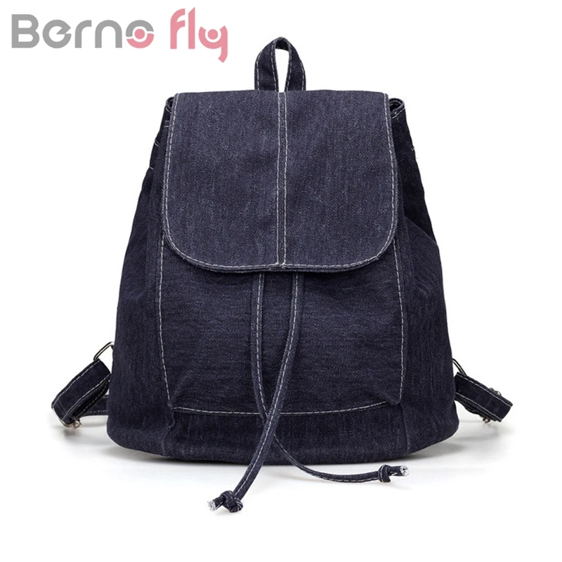 BERNO Fly Модный мягкий джинсовый женский рюкзак с кулиской школьная сумка для