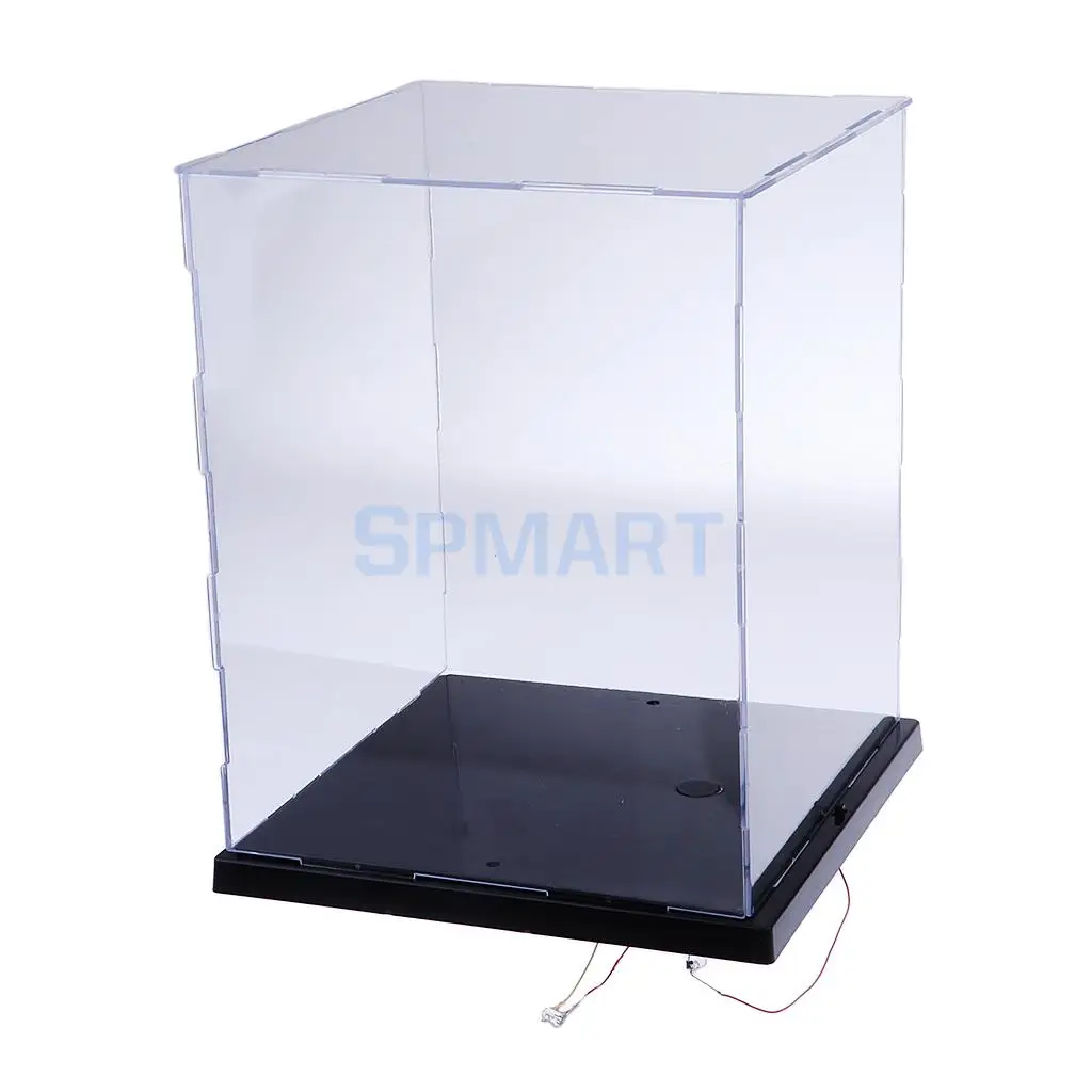 Transparent Acrylic Model Display Case Box Dustproof Box with LED Lights for Action Figure Toys Clear