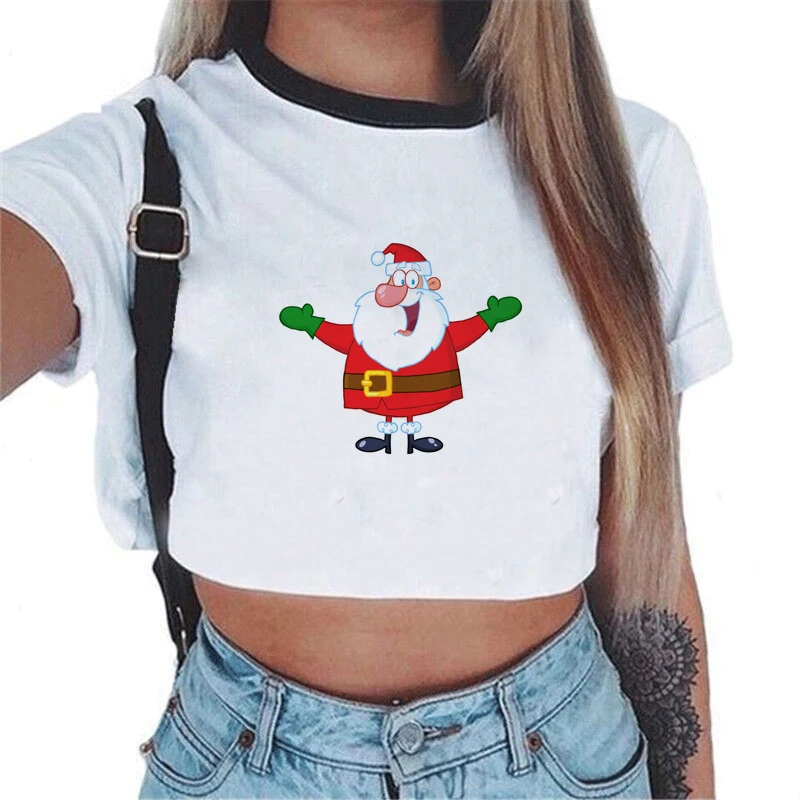 

Harajuku Tees Clothes Christmas Printed T Shirt Crop Top Women Short Sleeve Round Neck New Year's Gift Camiseta Mujer Tumblr