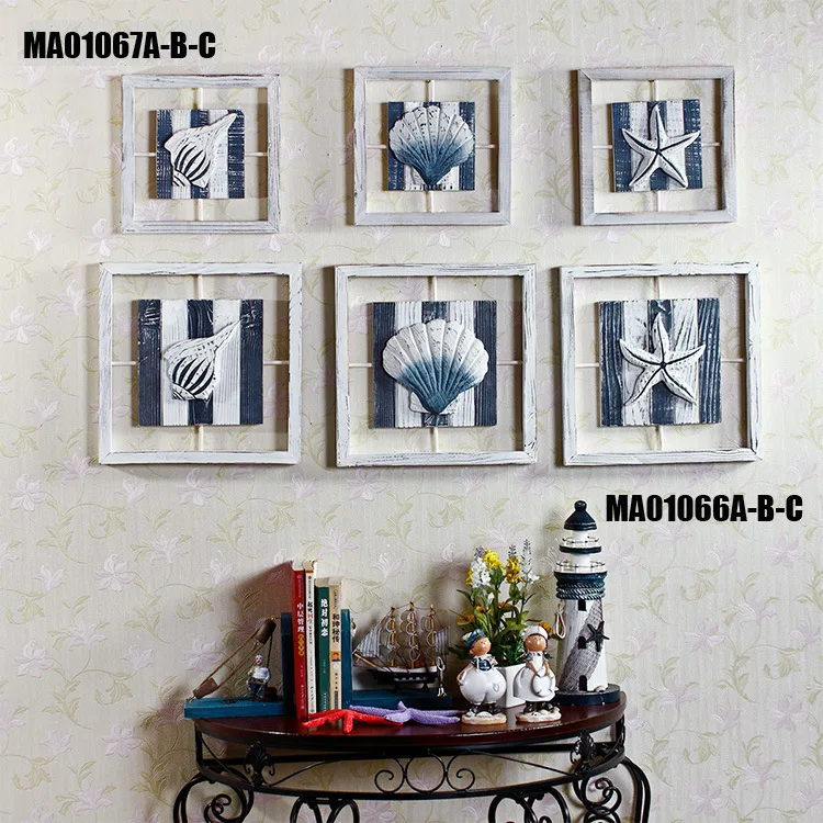 

Mediterranean Combination of Painting 25CM Marine Starfish Shell Conch Crafts Wall Hanging Frame Living Room Decoration Gift