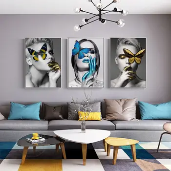 

Art Wall Modern Black and White Abstract Butterfly Woman Pictures Canvas Painting Posters for Living Room Home Decor картина