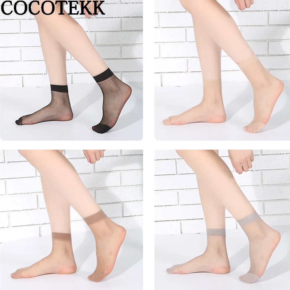 

5 pairs Wholesale Women Summer Sexy Ultrathin Transparent Crystal Silk Socks High Elastic Skin Color Nylon Short Socks Female
