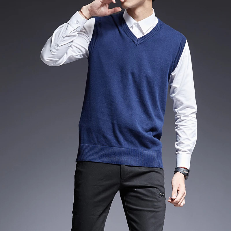 

2020 New Fashion Brand Sweater For Mens Pullovers Sleeveles Slim Fit Jumpers Knit Thick Autumn Korean Style Casual Men Clothes