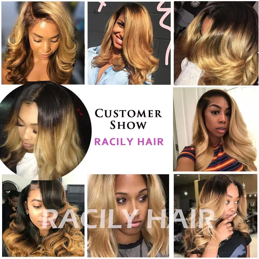Racily Hair T1B/27 Ombre Brazilian Body Wave Hair Honey Blonde Ombre Human Hair Extensions 1/3/4 Bundles Remy Hair Weave Bundles