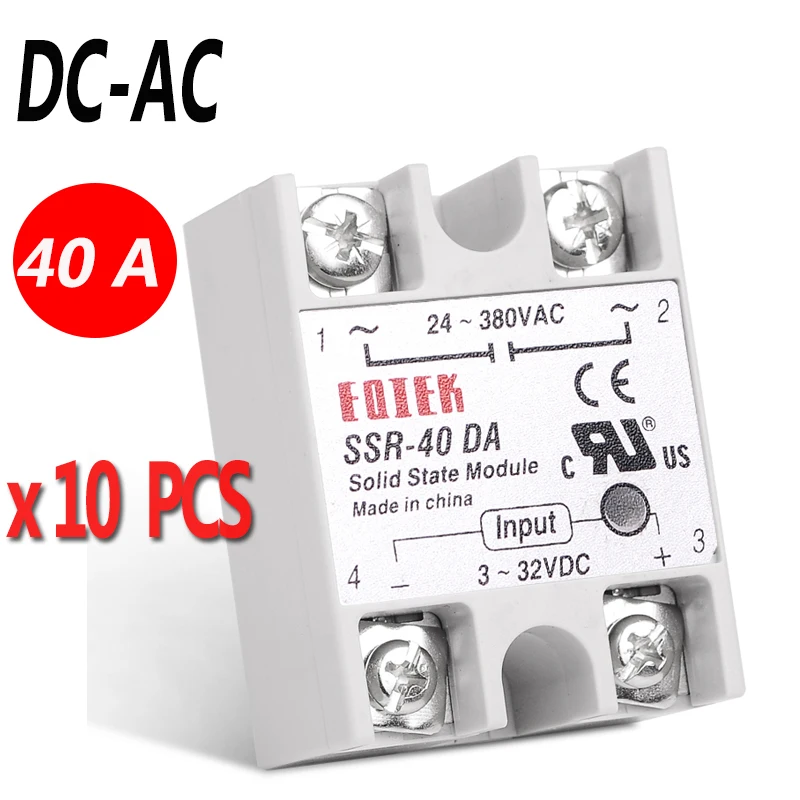 

10 PCS/Lot Industrial Solid State Relay SSR 40DA 3-32V DC Input and 24-380VAC 40A AC Output Load DC-AC