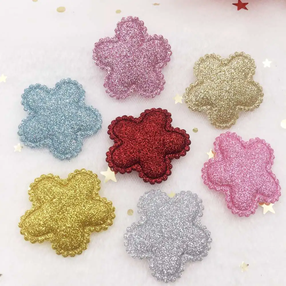 

Glitter Padded bepowder Fabric Mix 35mm Flower Applique Wedding Making children Hair Clip Accessories DIY Craft Supplies SE159