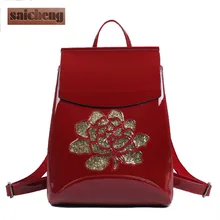 New Fashion Women Backpack High Quality Flowers Backpacks ForTeenage Girls Hollow Out Woman Bags Glossy Mochila Escolar Elegant