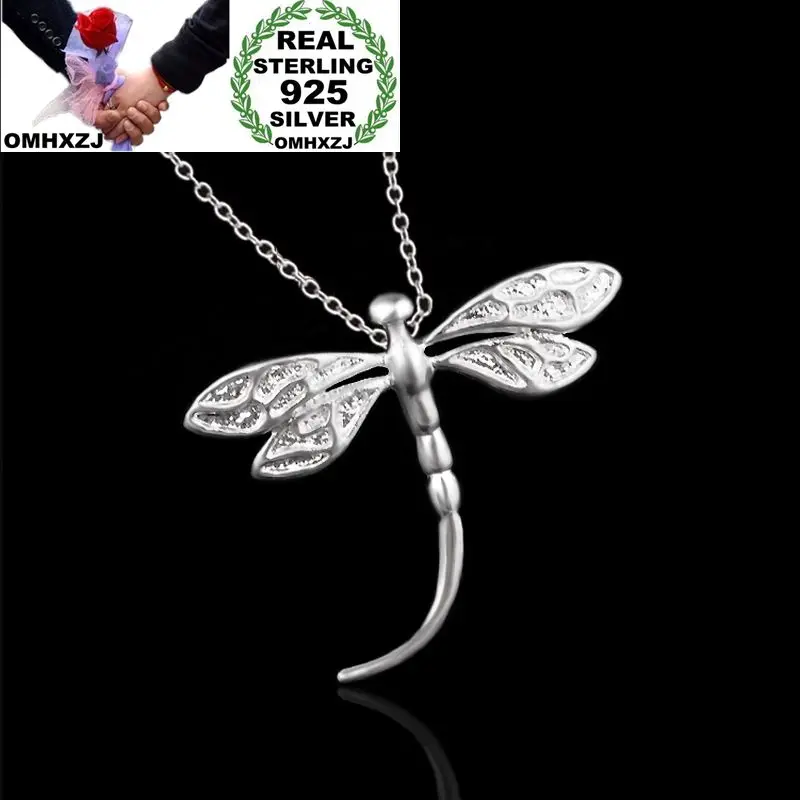 

OMHXZJ Wholesale Personality Fashion OL Woman Girl Party Gift Silver Dragonfly 925 Sterling Silver Charm Pendant Necklace CH78