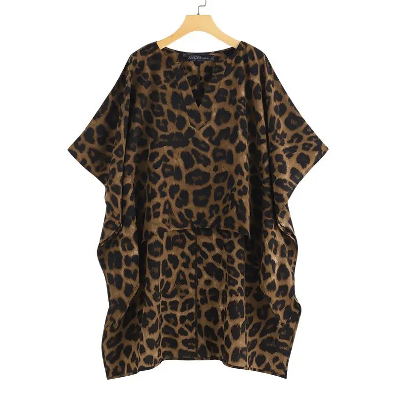 

ZANZEA 2019 Summer Women Tops Blusas Vintage Leopard Printed Shirts Ladies Work Office Blouse Casual Loose Tunic Plus Size 5XL