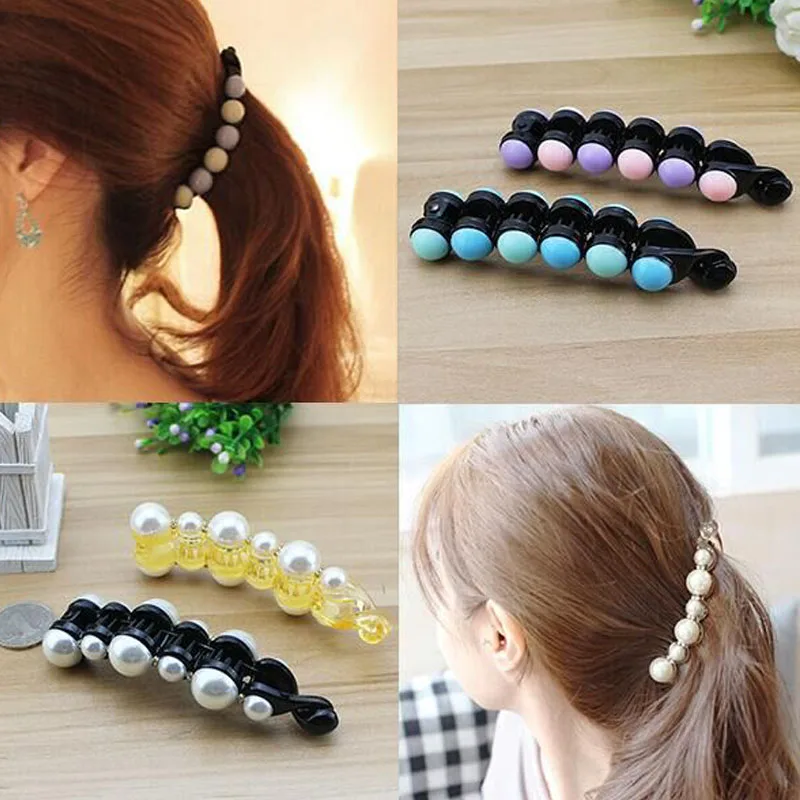 Hair accessory pearl four color rhinestone banana hair clips horsetail