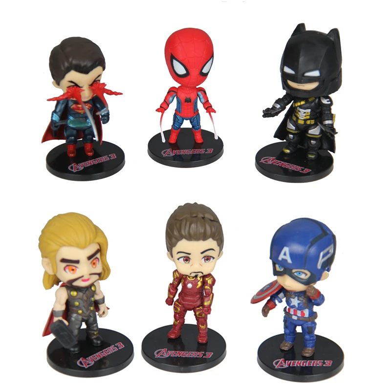 

The Avengers 6 Q version Thor Hulk Action Figure Captain America Spiderman Model Spiderman Superman Toy Figure