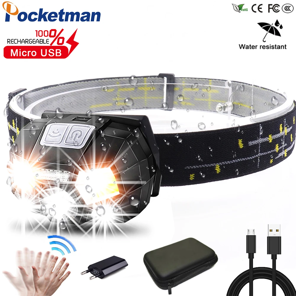 

Powerfull 10000Lms LED Headlamp Rechargeable Body Motion Sensor Headlight Camping Flashlight Head Light Torch Lamp With USB z45
