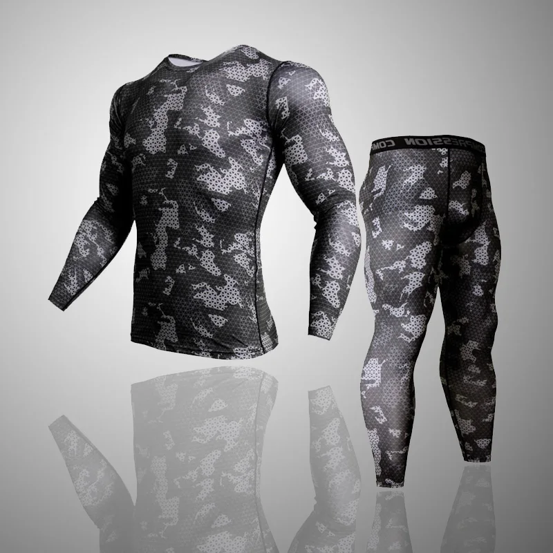 Мужской компрессионный спортивный тренировочный костюм, фитнес-Активная футболка для джоггинга, брюки для таннинга, спортивная одежда для спортзала, мужской спортивный костюм - Цвет: Set