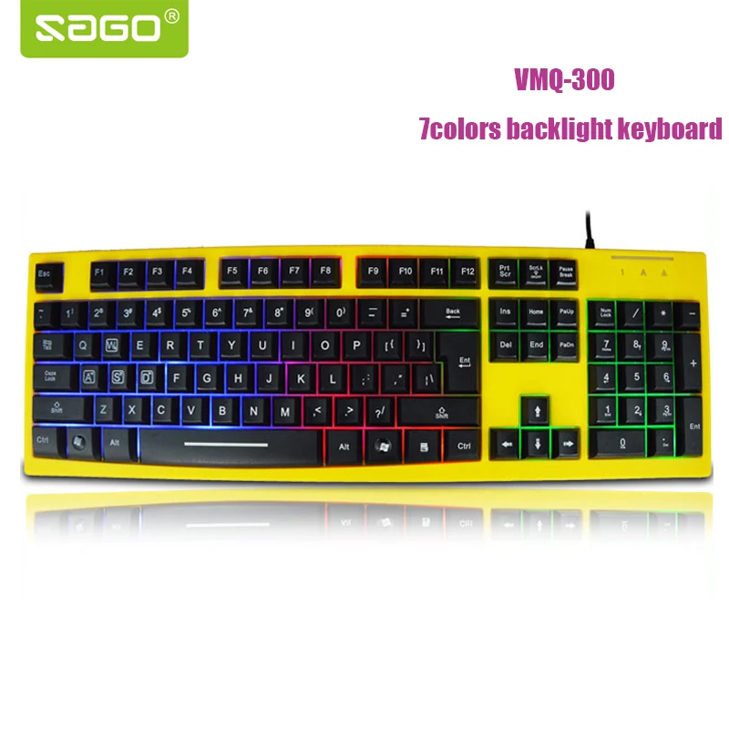 

SAGO USB wired 7Colors backlight 104keys English keyboard waterproof Noise reduction keyboard with Russia words stickers
