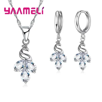 

Pretty Peacock Pendant Fashionable 925 Sterling Silver Necklace Earrings Crystal Jewelry Sets Cubic Zirconia For Women