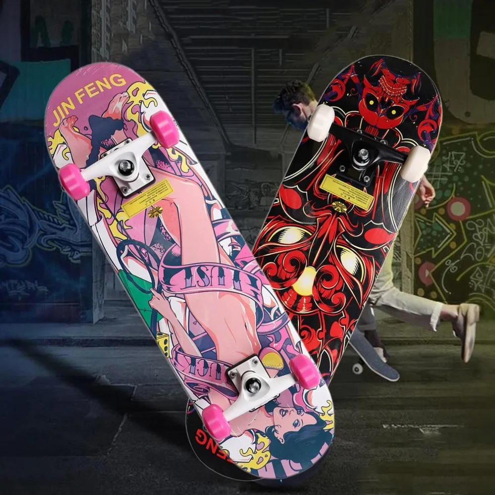 

2018 Double Kids and Adults Skateboard Cruiser 31" x 8" Concave Deck Four-wheel Long Skateboard Cruiser Longboard Skates Board
