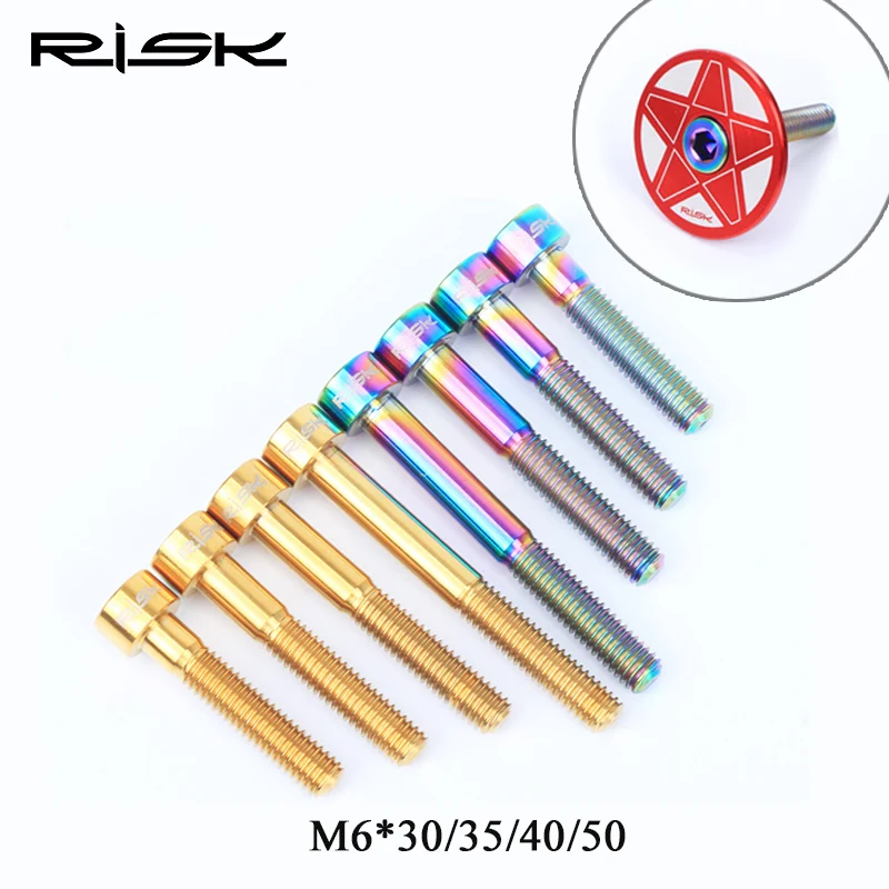

RISK 1pcs M6x30/35/40/50mm Titanium Ti Bicycle Headset Cap Bolts Mountain Bike Ultralight Headset Stem Bolt Screw, 3 Colors