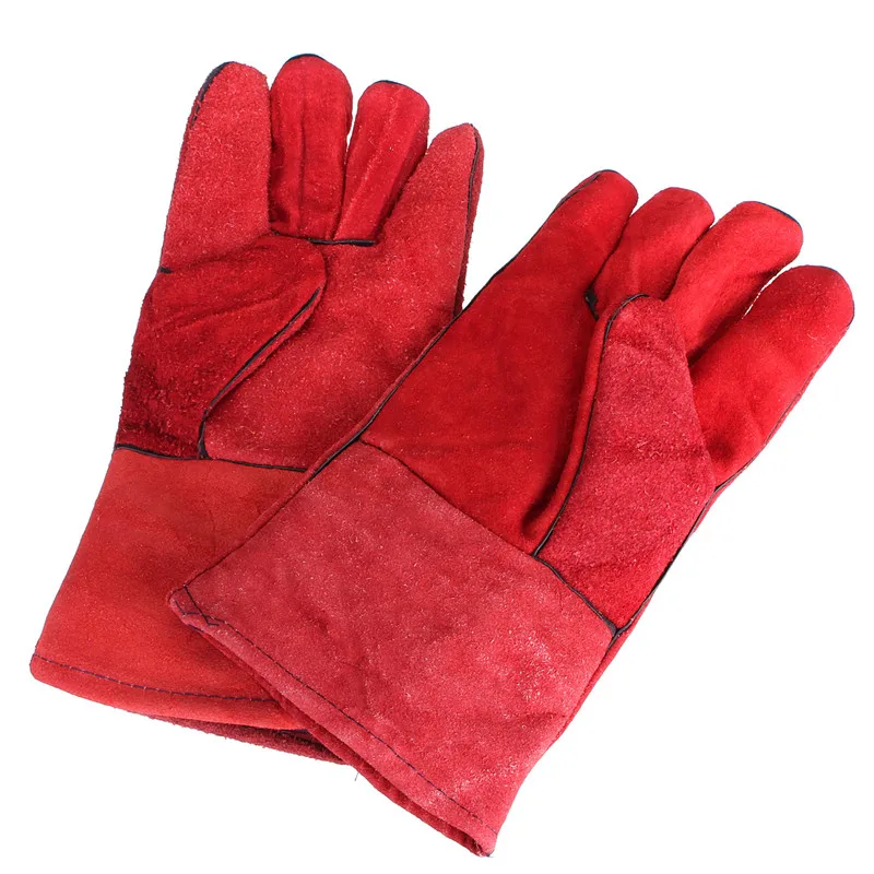 

NEW 5 Pair 12 Inches Insulation Endure High Temperature Welders Welding Glove Arc Welding Leather Work Gloves Labor Glove Red
