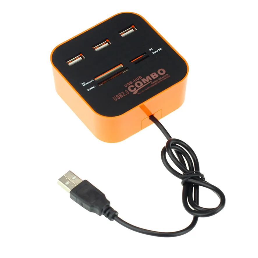 Лучшая цена Новые 3 Порты и разъёмы HUB+ USB 2,0 Устройство чтения карт памяти Combo для портативных ПК - Цвет: Orange