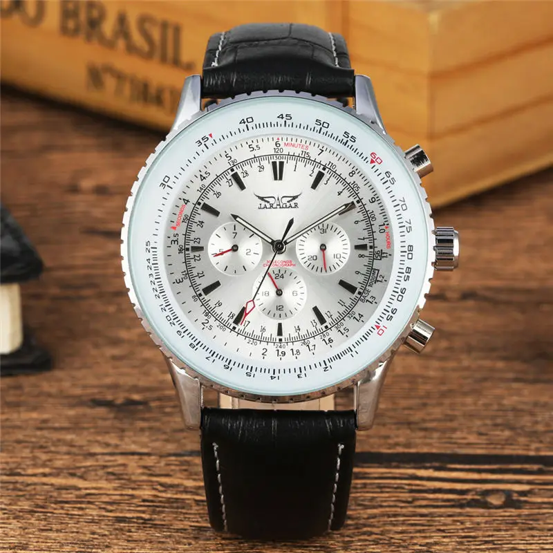2019 Three Eye Skeleton Watches Leather Band Automatic Mechanical Watch Calendar Function Male Clock reloj automatico de hombre 2019 Three Eye Skeleton Watches Leather Band Automatic Mechanical Watch Calendar Function Male Clock reloj automatico de hombre