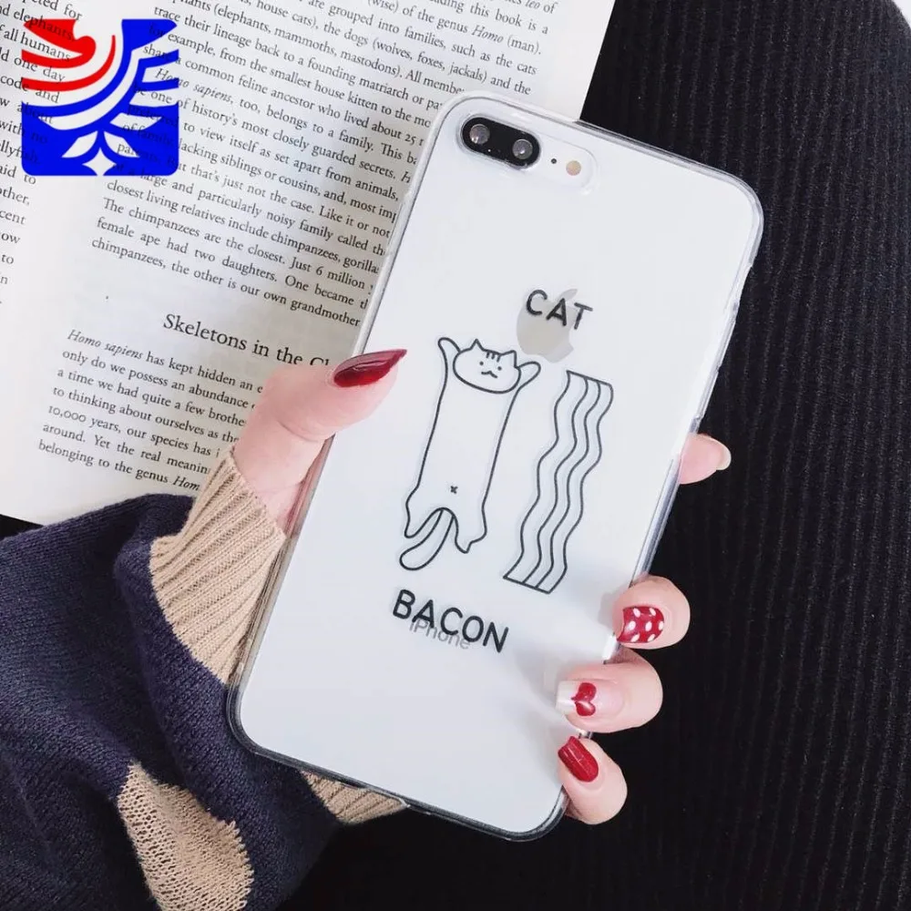 PEIPENG Simple transparent Cartoon cat phone case For iPhone 6 6s Plus X XS MAX XR 8 7 Plus lovely Protective Back Plastic Soft Cover Shockproof05