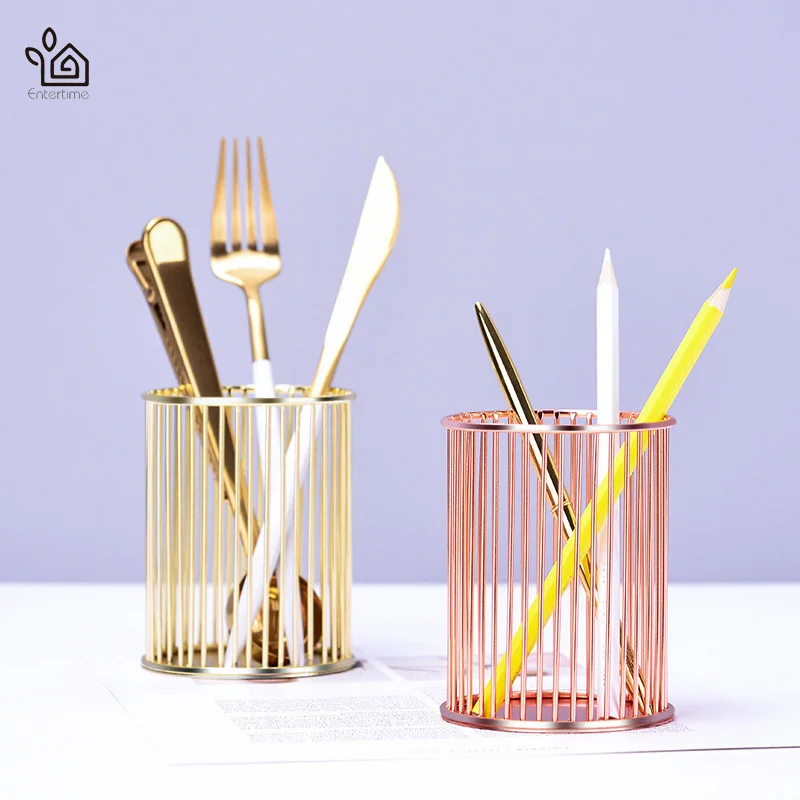 

Entertime Metal Pen Holder Desk Organizer Pencil makeup Pen brush Holder storage basket School Stationery Office Accessories